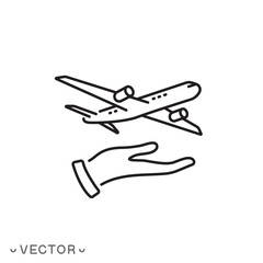 safe flight icon, plane flight concept, thin line symbol isolated on white background, editable stroke eps 10 vector illustration