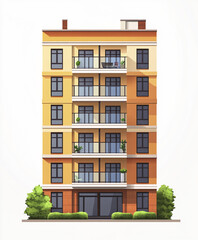 Naklejka premium modern multi story apartment building with balconies and greenery