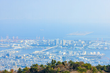 春の六甲山天覧台から見た景色　兵庫県神戸市　The view from Mount Rokko's observation deck in spring. Hyogo Pref, Kobe City.