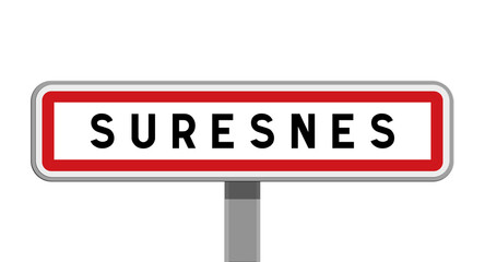 Panneau sur poteau central d'entrée de ville de Suresnes