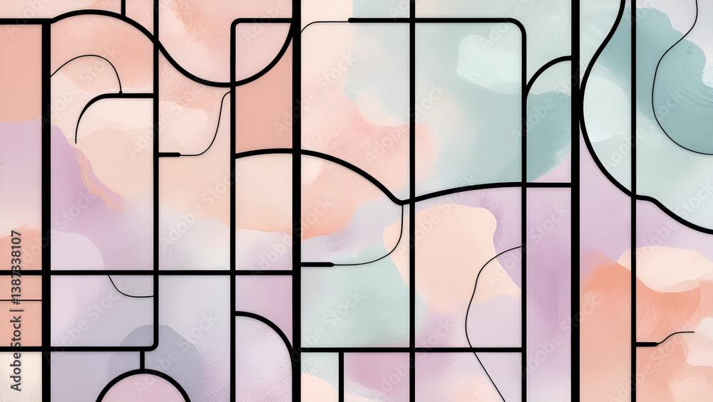 Fototapete pastel-colored abstract background with thick outlines separating soft hues, rendered in a modern cl