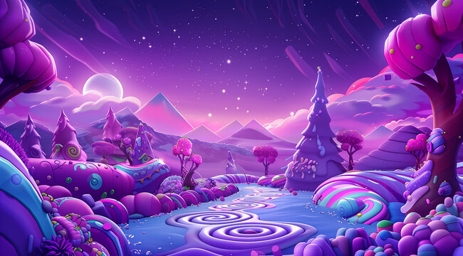 Fantasy purple candy landscape game art 
