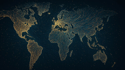 world map on black background