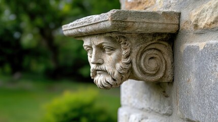 Obraz premium Ornate stone carved face, architectural detail