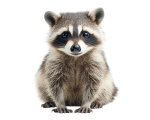 Obraz premium cute raccoon with fluffy coat and distinctive facial markings sits calmly, showcasing its playful yet curious nature. This charming animal embodies sense of mischief and wonder