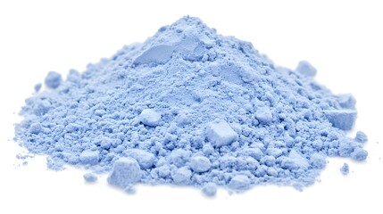 Pile of light blue powder on white background.  Possible use stock photo for food ingredient