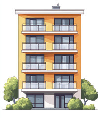 Fototapeta premium Modern apartment building with balconies and trees in front