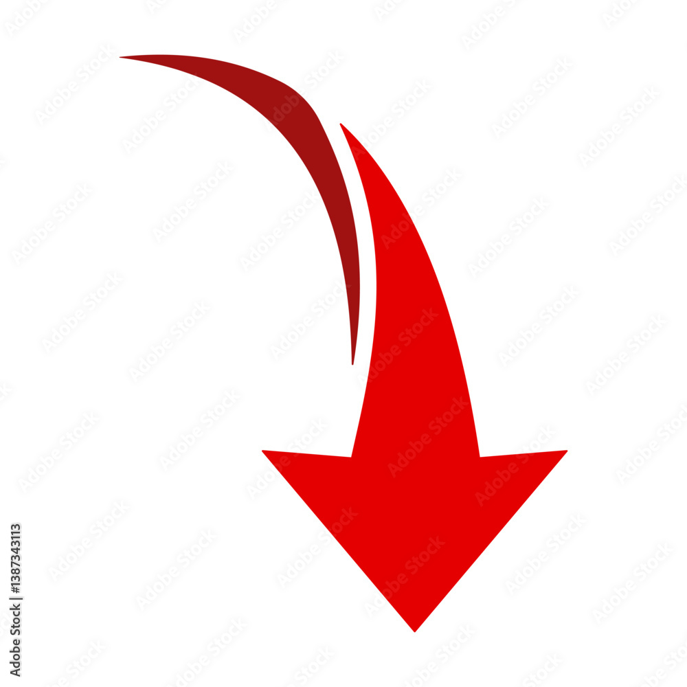 Canvas Prints a simple, red, curved arrow pointing to the right and down on a white background. direction symbol. 