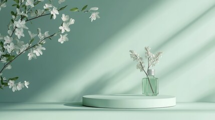 Mint Green Podium with Flowers, Spring Product Display