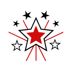 Red star explosion with black and white stars