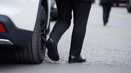 Businessman exiting a car