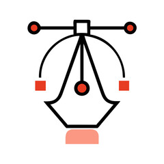 Vector pen tool icon with control points in flat minimal design