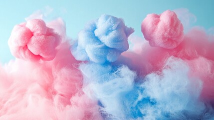 Fototapeta premium Sweet pastel cotton candy clouds against a soft sky blue background