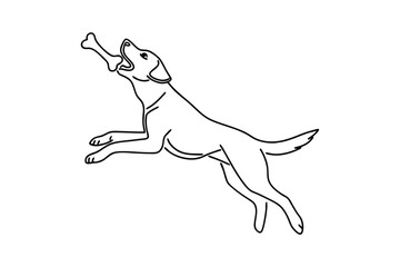 Obraz premium Cartoon Dog Line Art Catching Bone While Jumping Vector Illustration