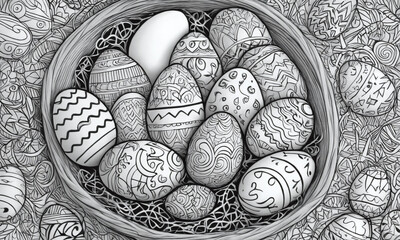 Colorful Easter eggs arranged in a decorative basket filled with intricate patterns and designs for a festive celebration