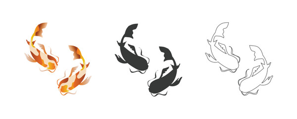 Koi carp swim in water around. Flat line vector illustration. Yin Yang symbol with Koi fish vector illustration. Koi fishes in the form of a symbol of Yin and Yang vector isolated on white background