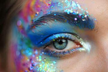 Woman’s eye with festival makeup and glitter