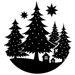 Obraz premium A christmas tree silhouette vector illustration on white background 