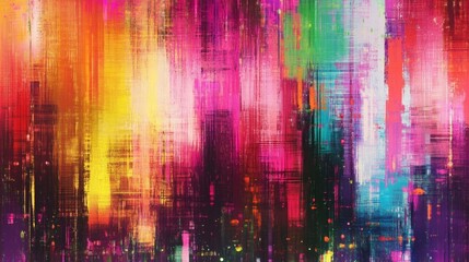 Abstract colorful paint strokes on canvas in expressive vertical composition.