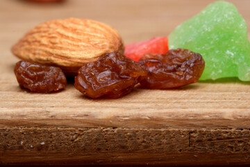 Nuts and dried fruits create a colorful display