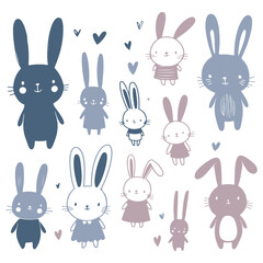 Vector illustration of bunny silhouettes with flowers and hearts for Easter, cute and festive design.