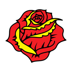 roses with leaves isolated on white background. Design elements in vector.