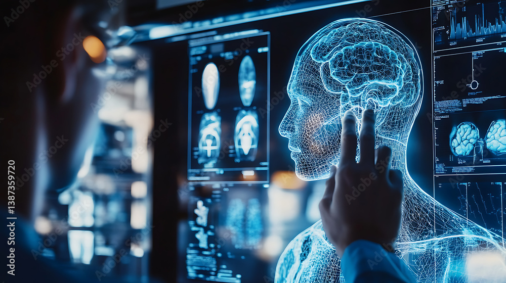 Wall mural an ai expert designing machine learning models for human motion analysis, high-tech biomechanics lab
