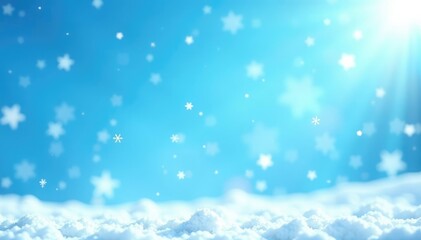 Obraz premium Snowflakes dance in the air against a clear blue sky on a bright white background, airy, snowflakes, light