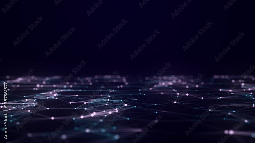 Poster dynamic blue wave of particles and lines. abstract futuristic background. big data visualization. 3d