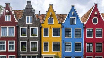 Naklejka premium Colorful Dutch style row houses with steep gabled roofs