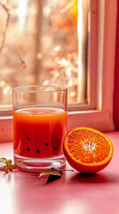 Fototapeta premium glass of orange juice and orange