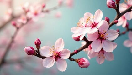 Obraz premium Delicate blossoms & swirling stems, pastel hues, floral, whimsical