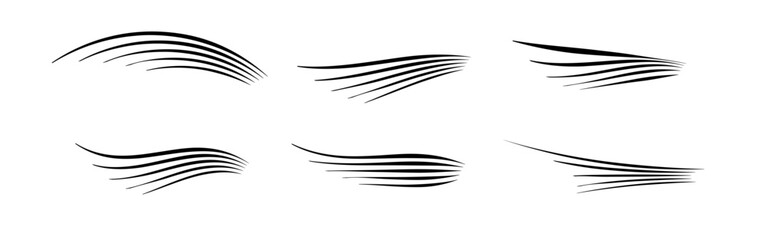 Fototapeta premium Flowing wind motion line. Air logo wave. Air movement and gust symbol pack. Vector