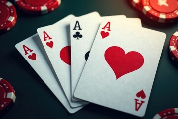 Four aces fanned out, showcasing their design details , detail, playing cards, diamonds