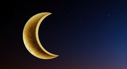 Naklejka premium Golden Crescent Moon in a Starry Night Sky: Celestial Beauty