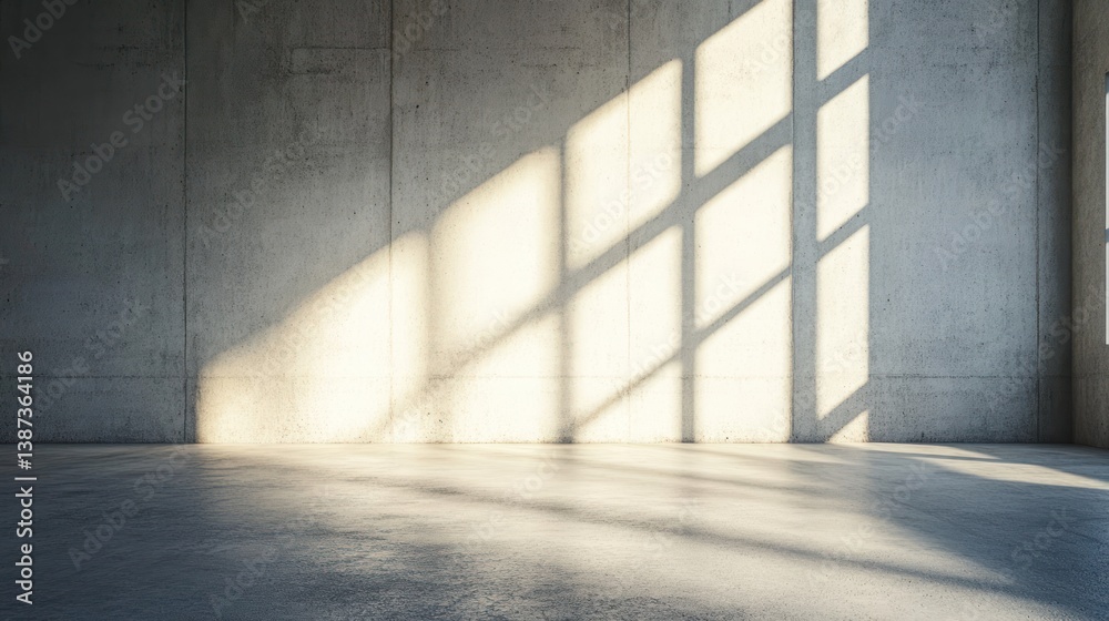 Leinwandbilder sunlight streams through a window onto a concrete wall and floor in an empty room.