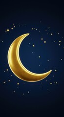 Naklejka premium Golden Crescent Moon and Starry Night Sky: A Celestial Digital Art Piece