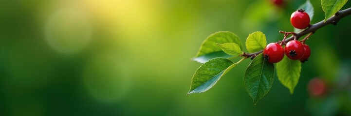 Leafy branches with berries and seeds in a shallow depth of field, single, details