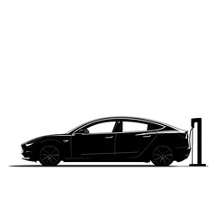 Fototapeta premium Silhouette of an electric car charging at a station, isolated on a transparent background.