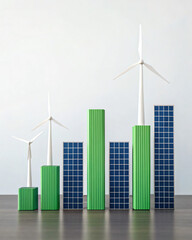 Green Energy Growth Representation with Solar Panels and Wind Turbines Display