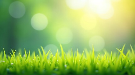 Obraz premium Lush Green Grass with Soft Bokeh Sunlight Background
