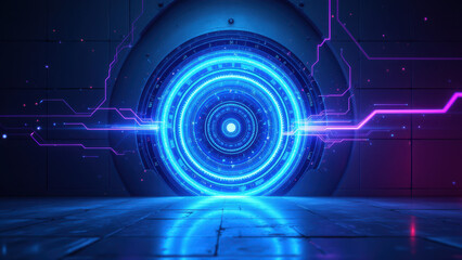 Obraz premium A futuristic depiction of a cyberportal with vibrant graphics representing cybersecurity and internet security themes.