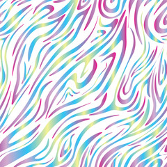 Striped zebra vector pattern seamless with multicolored hologram rainbow stripes. Endless print for clothes and fabric in bright summer style. Trendy neon print of fashionable safari.