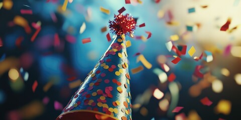 Colorful confetti in the air, creating a joyous celebratory atmosphere.
