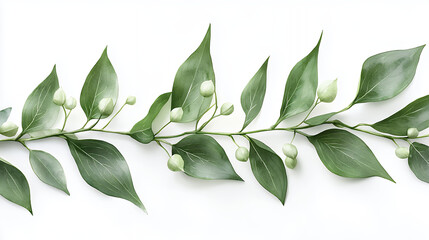 Obraz premium Fresh green leaves with buds create serene and natural aesthetic, perfect for home decor or botanical themes
