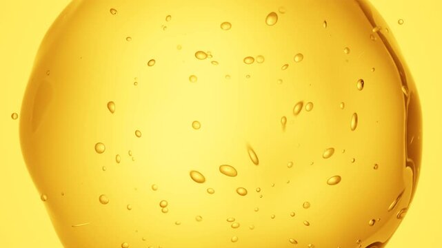 Single Transparent Liquid Drop with Air Bubbles on Bright Orange Background &ndash; 3D Abstract Macro Seamless Loop for Science-Based Branding, Ads, and Digital Backdrops