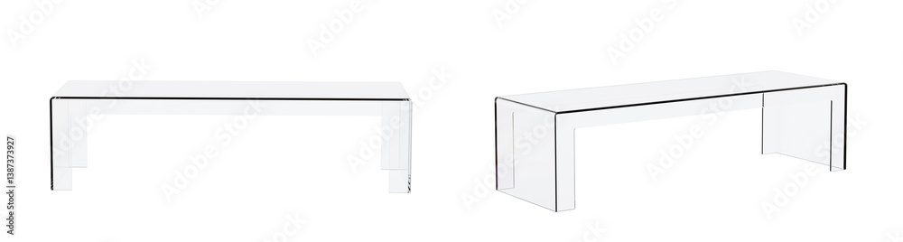 Poster Transparent plastic table isolated on white background with saved clipping path included. 3D render. 3D illustration.