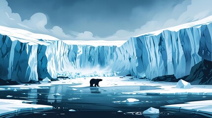 vector styled silhouette polar bear on iceberg background 