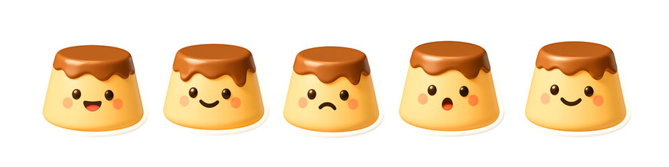 Cheerful Dessert Delights: A whimsical array of dessert characters each flaunting a unique expression of emotion. Presenting an engaging display of cute culinary creations.