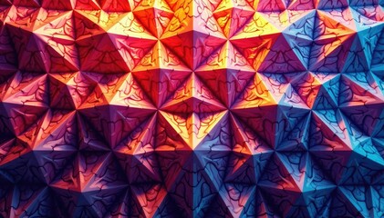 Intricate tessellation of repeating shapes, vibrant hues, surface, kaleidoscope, color